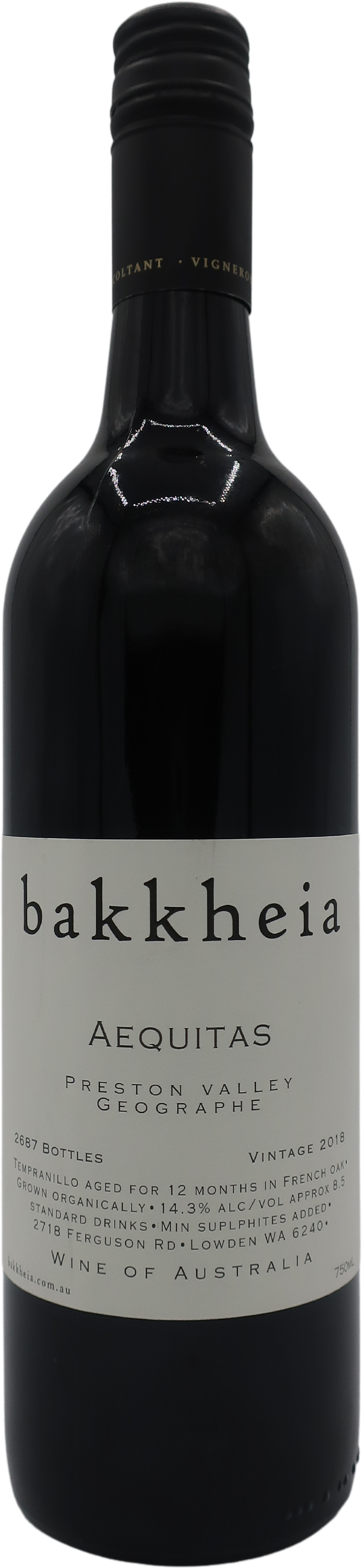 bakkheia Aequitas Preston Valley Tempranillo 2018